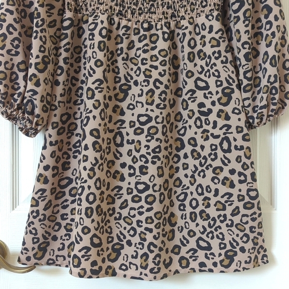 Sanctuary Leopard Print Smocked Square Neck Balloon Sleeve A-Line Mini Dress 4 - Picture 9 of 13